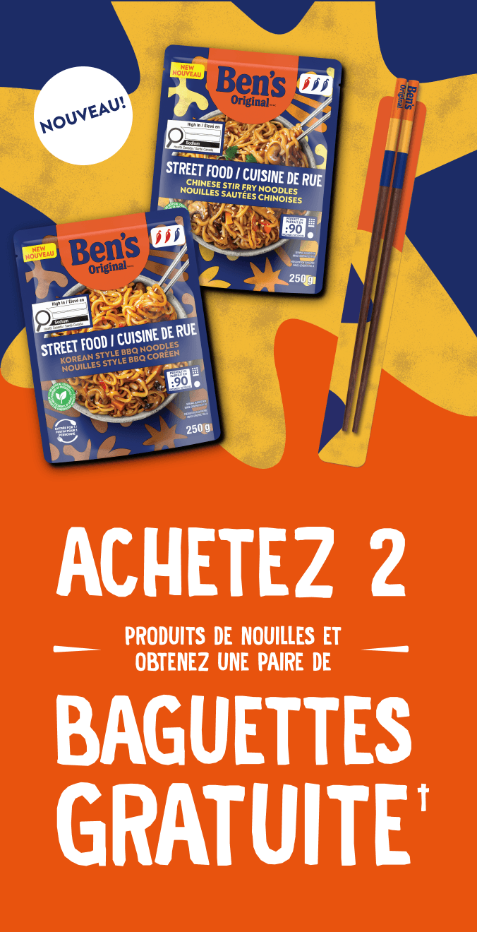 Achetez 2 produits de nouilles et recevez une paire de baguettes gratuite†
