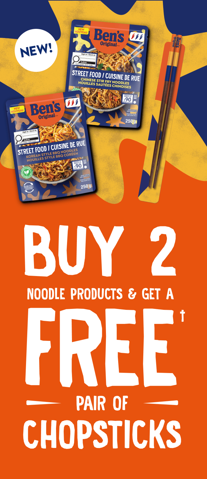 Buy 2 noodle products & get a free† pair of chopsticks†